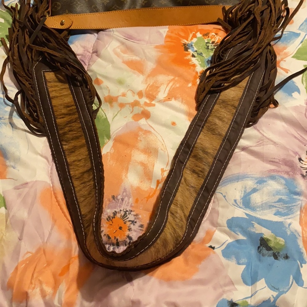 Purse strap real cowhide and leather fringe